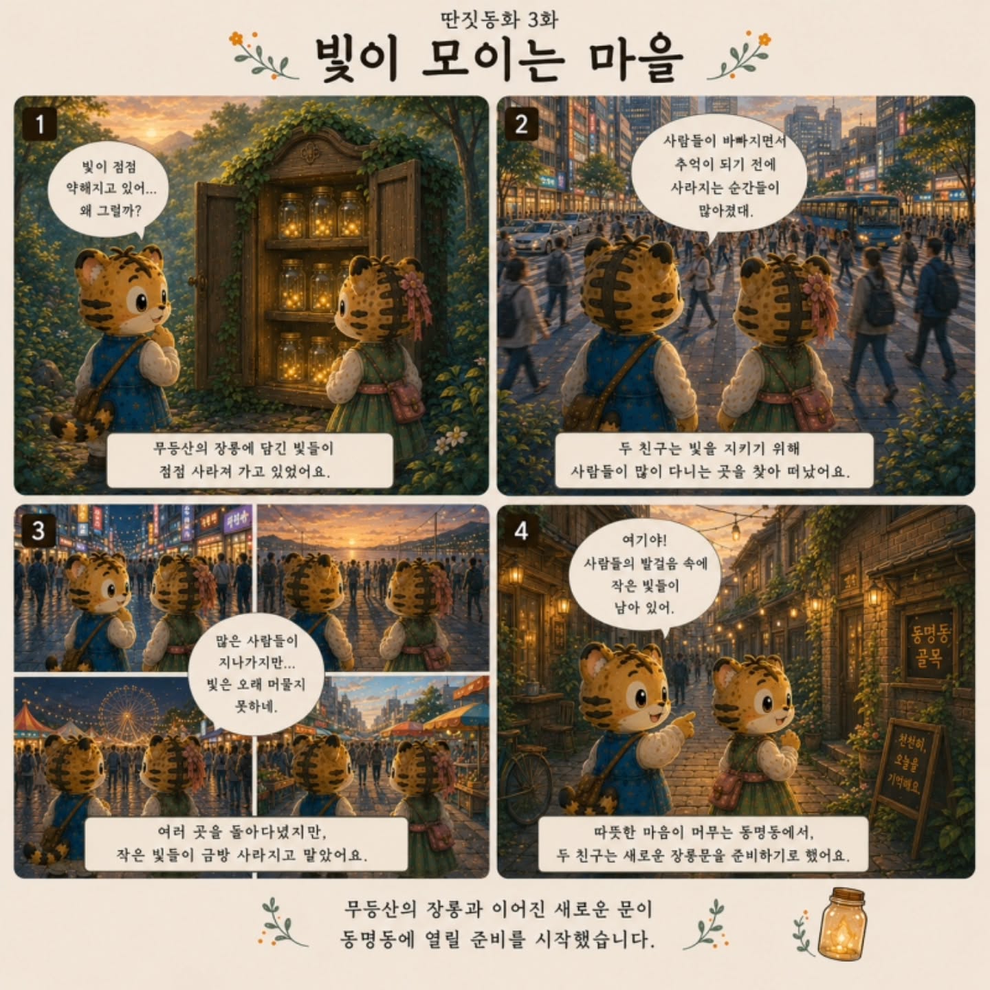 딴짓동화 3화. 빛이 모이는 마을무등산의 장롱 안에는작은 빛들이 조용히 머물고 있었습니다.하지만 어느 날부터